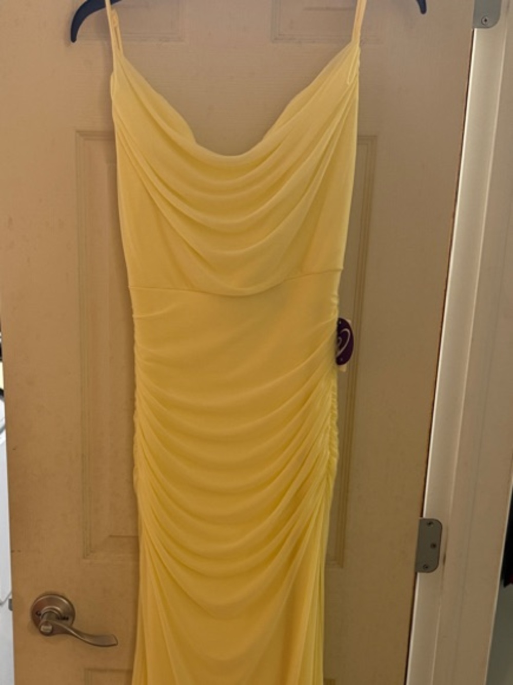 Windsor Lemon Yellow Cowl-Neck Draped Maxi Dress
